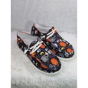 Halloween Spooky Print Slip On Canvas Sneakers Women's 9 NWOB